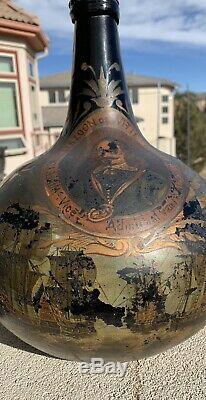 Painted Black Glass Onion Demijohn Pirate Bottle 1628 Sea Battle Dutch-Spain