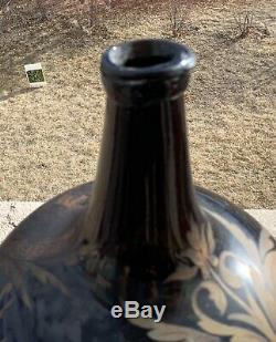 Painted Black Glass Onion Demijohn Pirate Bottle 1628 Sea Battle Dutch-Spain