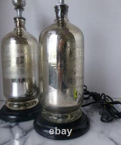 Pair MERCURY GLASS table LAMPS made of ANTIQUE mineral/ seltzer water BOTTLES