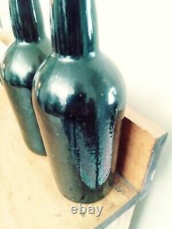 Pair of Antique Glass Bottles Hand Blown Bottle 19thC. Black Glass 1800s Liquor