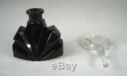 Perfume Bottle Art Deco Czechoslovakia Glass Signed Black Dauber Carved Figure