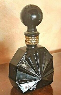 Perfume Bottle Glass, Black, Hex, Vintage, Rare