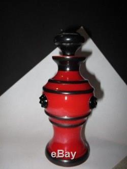 Perfume Scent Bottle Loetz Tango Glass Black Threading & Prunt On Ruby Red