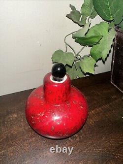 Pier 1 Art Glass Perfume Bottle With Stopper Red, Gold, Black 4x3 Cased Glass