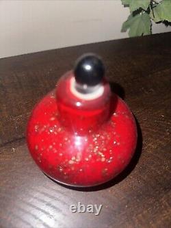 Pier 1 Art Glass Perfume Bottle With Stopper Red, Gold, Black 4x3 Cased Glass