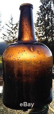 Pontiled English Mallet Black Glass Bottle c. 1735-1745 Incredible Bubbles
