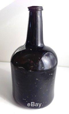 Pontiled English Mallet Black Glass Bottle c. 1735-1745 Incredible Bubbles