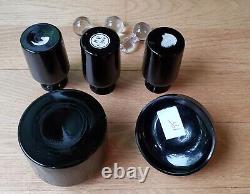 Portieux Vallerysthal French Black Glass Vanity Set 3 Perfume Bottles & Puff Box