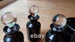 Portieux Vallerysthal French Black Glass Vanity Set 3 Perfume Bottles & Puff Box