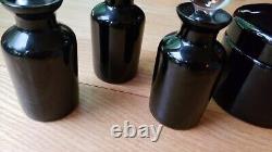 Portieux Vallerysthal French Black Glass Vanity Set 3 Perfume Bottles & Puff Box