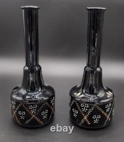 Pr Antique Dark Amethyst Black Glass Tiffany Type Barber Bottle Finished Pontil