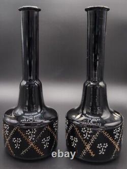Pr Antique Dark Amethyst Black Glass Tiffany Type Barber Bottle Finished Pontil
