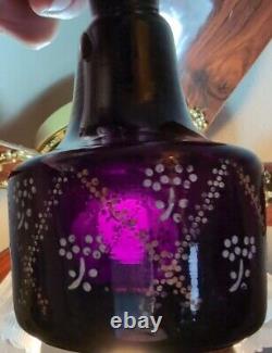 Pr Antique Dark Amethyst Black Glass Tiffany Type Barber Bottle Finished Pontil