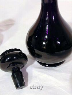 Pr Black Amethyst Hand Blown Art Glass Decanters Perfume Bottles Cut Stoppers 7