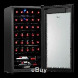 Premium 34-Bottle Wine Cooler Chiller LED Display Glass Door Touch Control Black