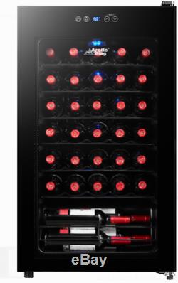Premium 34-Bottle Wine Cooler Glass Door LED Light Touch Control Wine Fridge Blk