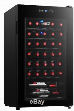 Premium 34-Bottle Wine Cooler Glass Door LED Light Touch Control Wine Fridge Blk