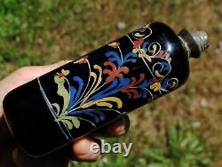 Price Chopped! 1732 Stiegel Enameled German Schnapps Flask, Black Amethyst