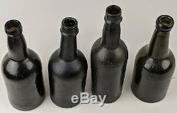 Qty 4 Caribbean Shipwreck Florida 1840's Spirits Rum Whiskey Bottle Black Glass