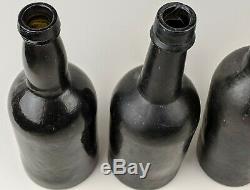 Qty 4 Caribbean Shipwreck Florida 1840's Spirits Rum Whiskey Bottle Black Glass
