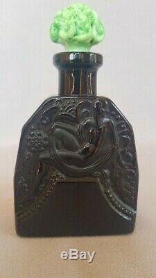 RARE Czech Art Deco Hoffmann Nude1930s Black Opaque INGRID Glass Perfume Bottle