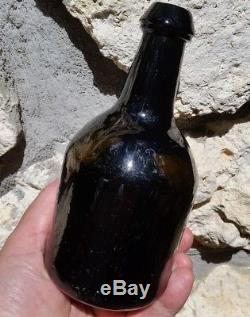 RARE & EARLY BALTIMORE BLACK GLASS HALF PINT SQUAT CIRCA 1835 to 1845