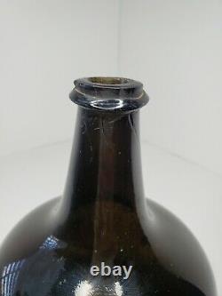 RARE Hand Blown Black Glass Wine Bottle 18th Century Mallet Bottle Kick Up Base