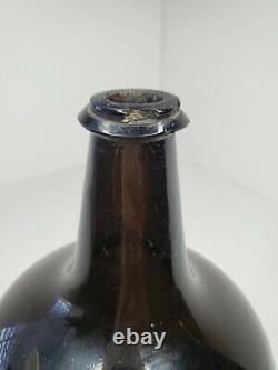 RARE Hand Blown Black Glass Wine Bottle 18th Century Mallet Bottle Kick Up Base