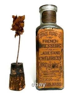 Rare 19th C Antique Cirage Francais/ French Shoe Dressing Glass Bottle Boston Ma