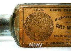 Rare 19th C Antique Cirage Francais/ French Shoe Dressing Glass Bottle Boston Ma