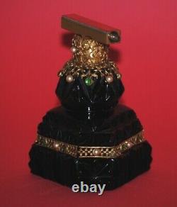 Rare Antique Art Deco Bohemian Czech Black Opaline Glass Perfume Bottle Atomizer