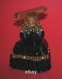 Rare Antique Art Deco Bohemian Czech Black Opaline Glass Perfume Bottle Atomizer