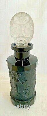 Rare Antique Art Nouveau Dancing Nudes Czech Black Glass perfume bottle