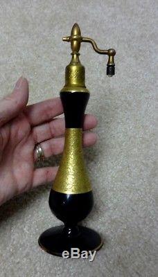 Rare Antique Black Amethyst & Gold Tall Atomizer Perfume Bottle 8 Tall