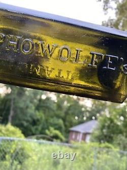 Rare Antique Full Iron Pontil Black Glass Olive Udolpho Wolfe's Schnapps Bottle