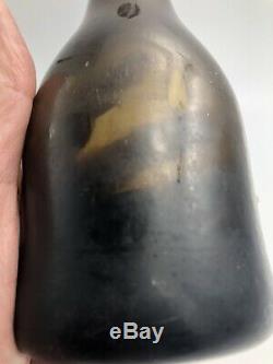 Rare Black Glass Mini Ale Bottle Or Splitz Green Kick Up Base With Open Pontil