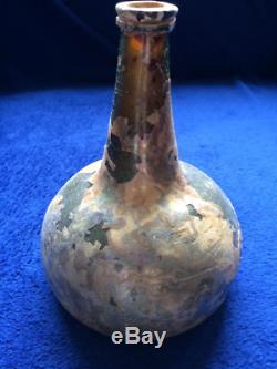 Rare-Dutch/English Wine Rum Onion Black Glass Bottle 1660-1700 IRIDESCENCE