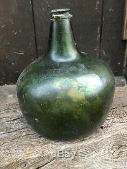 Rare English Black Glass Transitional Onion Wine Bottle 17th Century XVII 17th C