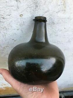 Rare English Black Glass Transitional Onion Wine Bottle 17th Century XVII 17th C