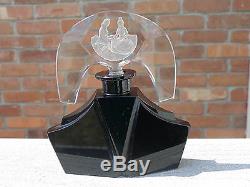 Rare Large Czech Perfume Bottle Black Tiara Clear Glass-seated Lovers Stopper