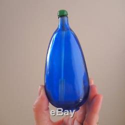 Rare Large Sapphire Blue Glass Snuff Bottle 18th-C Antique Chinese Tobacco Jar