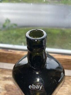 Rare Late 1800's Black Glass Olive Square Whiskey Bottle Pontiled