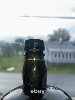 Rare Late 1800's Black Glass Olive Square Whiskey Bottle Pontiled