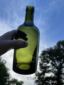 Rare Nice Antique Natchitoches Louisiana De Tabac Glass Green Seal Liquor Bottle
