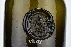 Rare Unlisted English Black Glass Standing Lion Seal Bottle 18th Century