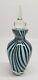 Rare Vintage Art Glass Perfume Bottle Light Blue With Black Stripes 7h