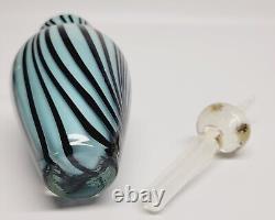 Rare Vintage Art Glass Perfume Bottle Light Blue with Black stripes 7H