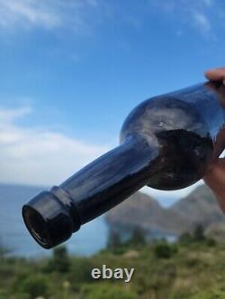 Remarkable 1810's Primitive RUM Bottle? Neat Antique Black Glass LIQUOR BOTTLE