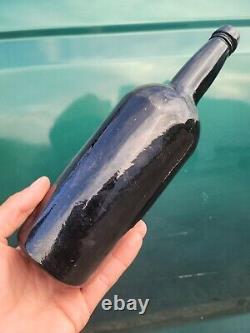 Remarkable 1810's Primitive RUM Bottle? Neat Antique Black Glass LIQUOR BOTTLE