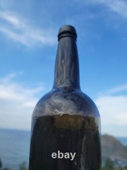 Remarkable 1830s Primitive RUM Bottle? Neat Antique Black Glass LIQUOR BOTTLE